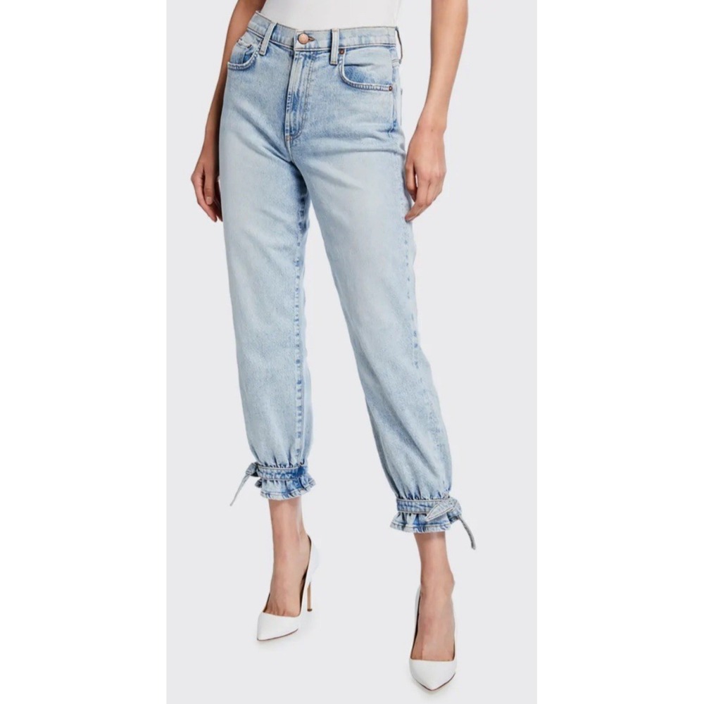 ALICE + OLIVIA JEANS Amazing High Rise Elastic Ankle Tie Blue Jeans Women's 27